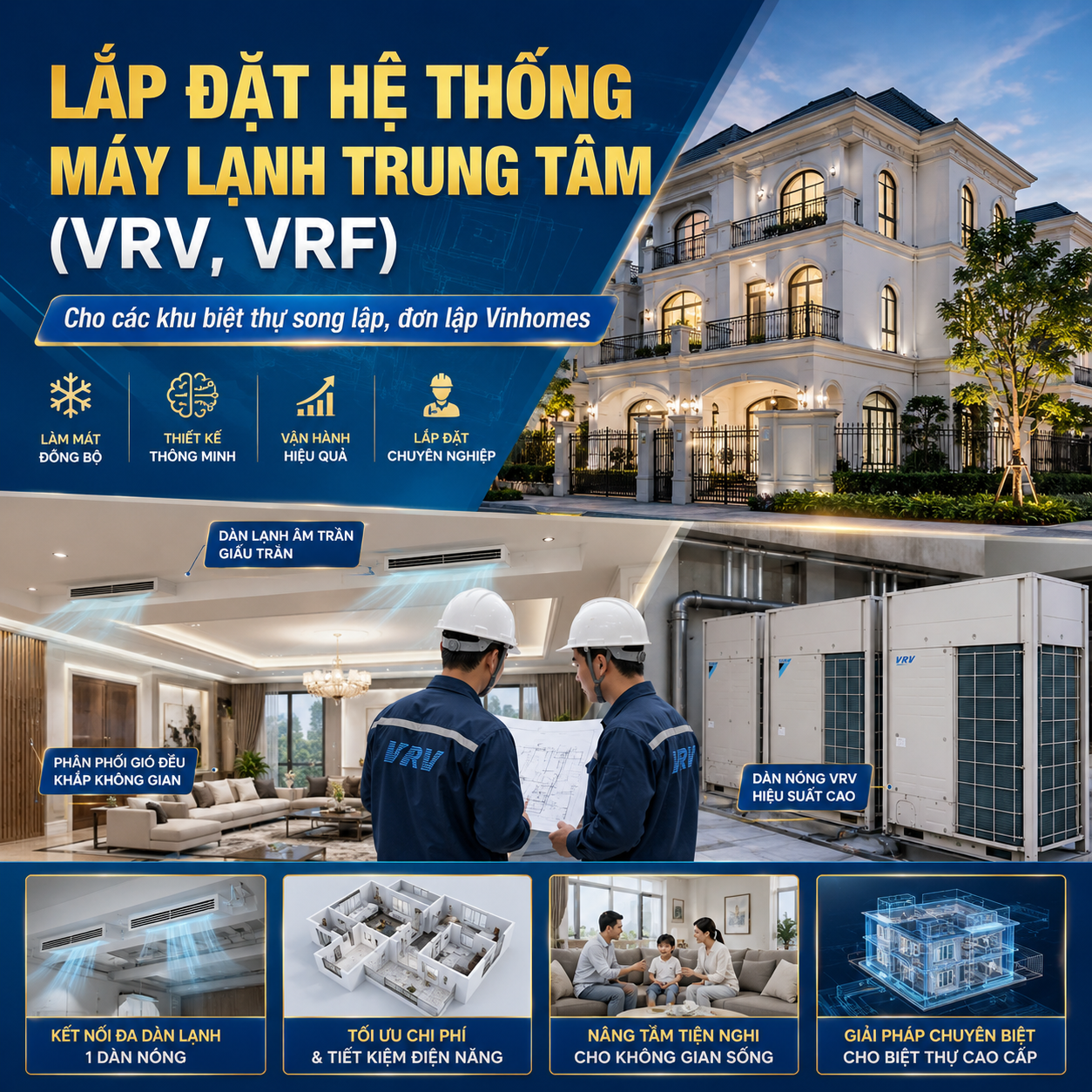 Lắp Đặt Hệ Thống Máy Lạnh Trung Tâm (VRV, VRF) Cho Các Khu Biệt Thự Song Lập, Đơn Lập Vinhomes