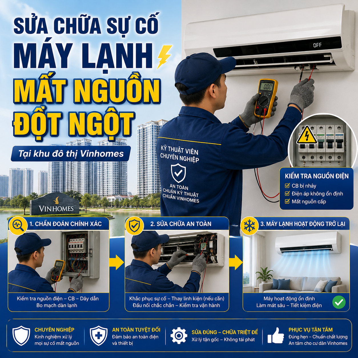 Sửa Chữa Sự Cố Máy Lạnh Mất Nguồn Đột Ngột Tại Khu Đô Thị Vinhomes