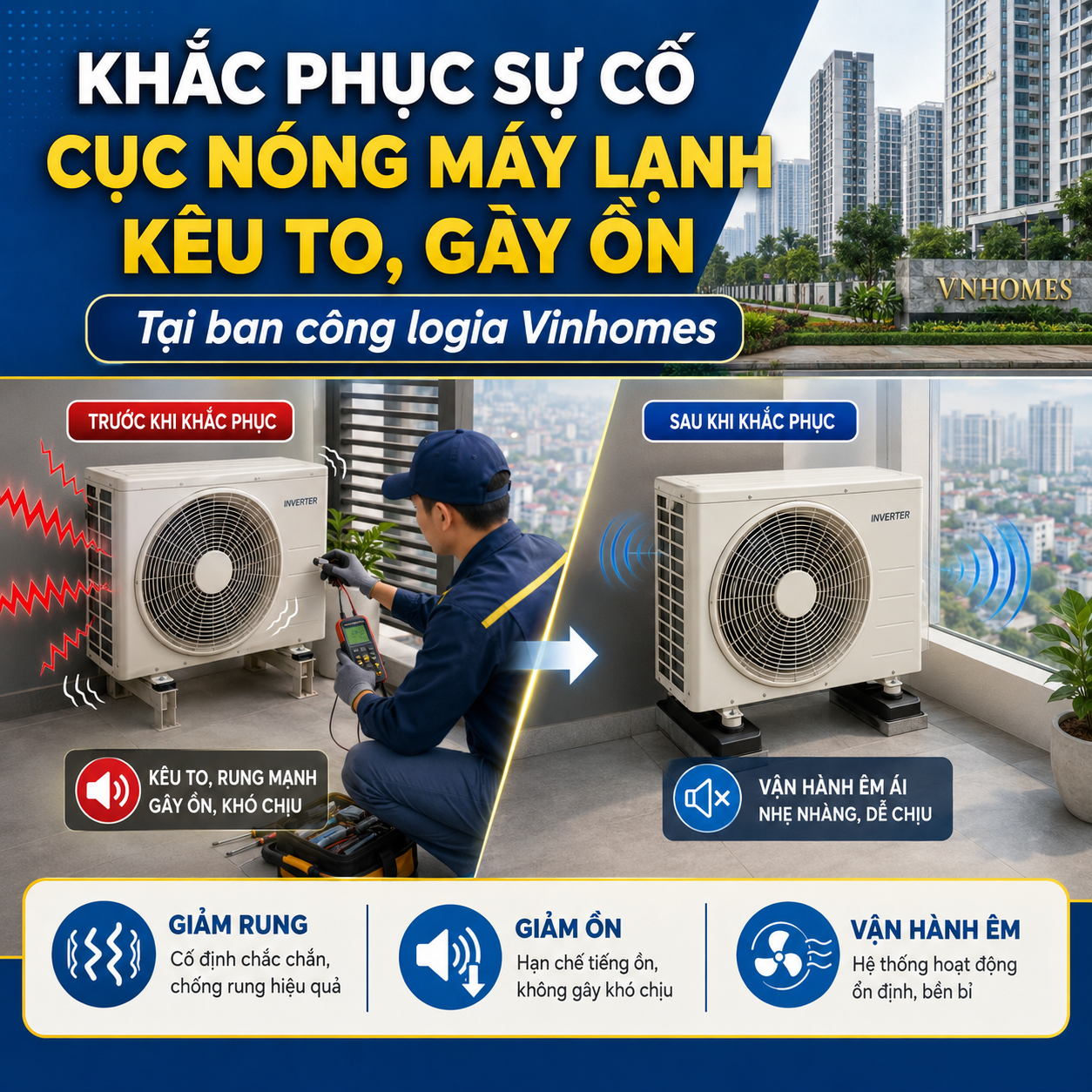 Khắc Phục Sự Cố Cục Nóng Máy Lạnh Kêu To, Gây Ồn Tại Ban Công Logia Vinhomes