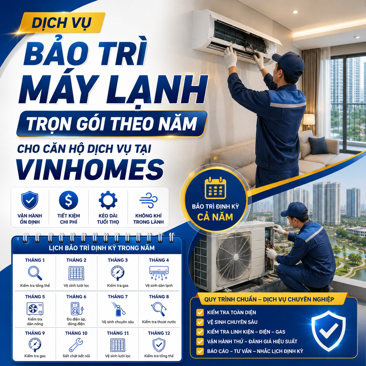 Dịch Vụ Bảo Trì Máy Lạnh Trọn Gói Theo Năm Cho Căn Hộ Dịch Vụ Tại Vinhomes