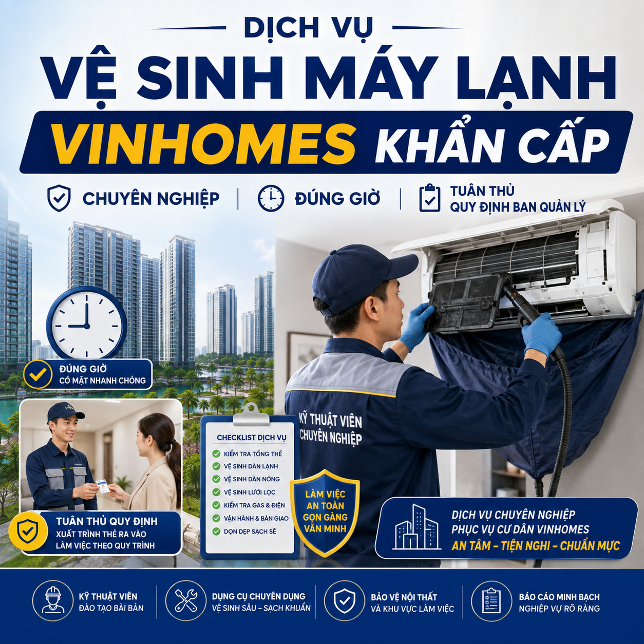 Dịch Vụ Vệ Sinh Máy Lạnh Vinhomes Khẩn Cấp: Chuyên Nghiệp – Đúng Giờ – Tuân Thủ Quy Định Ban Quản Lý